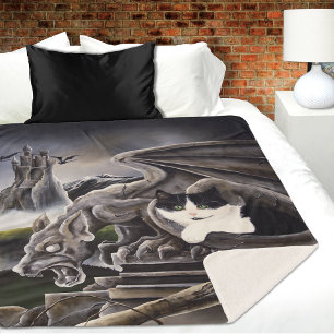 Zwart Wit Kat Gargoyle Sherpa Deken