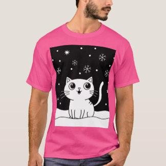 Zwart-wit kat illustratie t-shirt