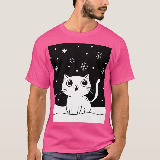 Zwart-wit kat illustratie t-shirt (Voorkant)