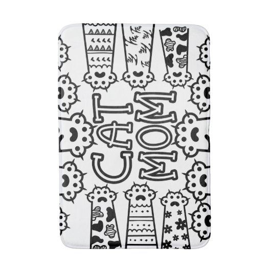 Zwart & Wit Kat Moeder Poot Print Ontwerp Badmat (Voorkant Verticaal)