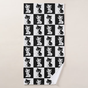 Zwart Wit Kat Monogram Blok Print Badhanddoek