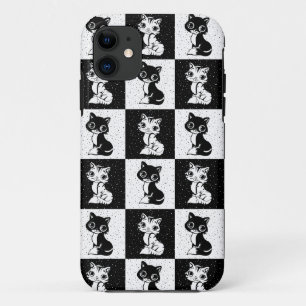 Zwart Wit Kat Monogram Blok Print iPhone 11 Hoesje