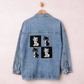 Zwart Wit Kat Monogram Blok Print Denim Jacket (Hangar)