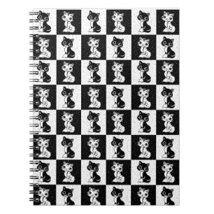 Zwart Wit Kat Monogram Blok Print Notitieboek