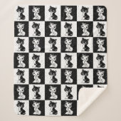 Zwart Wit Kat Monogram Blok Print Sherpa Deken (Voorkant)