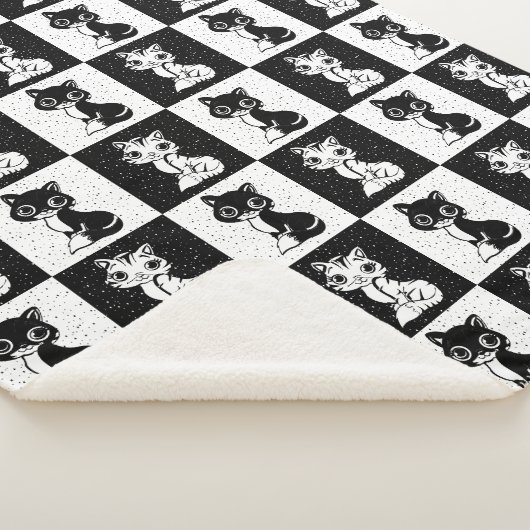 Zwart Wit Kat Monogram Blok Print Sherpa Deken (3/4)