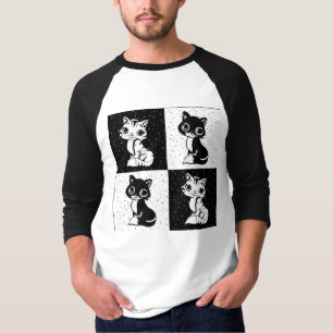 Zwart Wit Kat Monogram Blok Print T-shirt