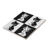 Zwart Wit Kat Monogram Blok Print Tegeltje (Zijkant)