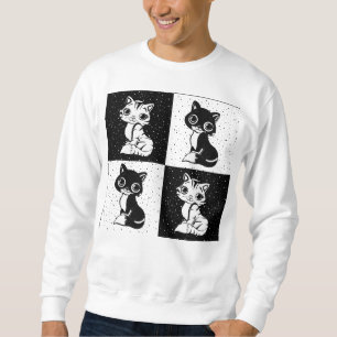 Zwart Wit Kat Monogram Blok Print Trui