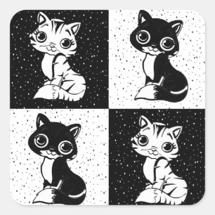 Zwart Wit Kat Monogram Blok Print Vierkante Sticker