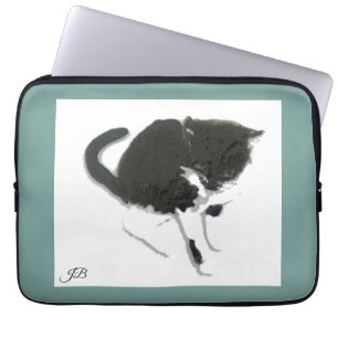 Zwart wit Kat, persoonlijk Laptop Sleeve