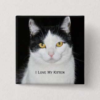 Zwart-wit kat portret vierkante button 5,1 cm