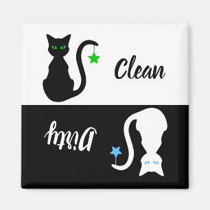 Zwart/Wit Kat Schoon Vuil Vaatwasser Magneet