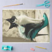 Zwart wit kat zittend hoge hak schoen decoupage tissuepapier (Craft)