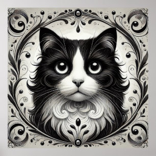 Zwart-wit katportret poster