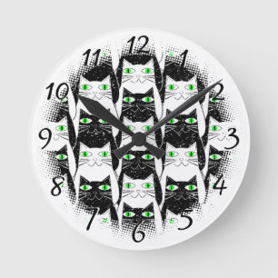 Zwart-wit Katten  Oude Print Decoratief Ronde Klok