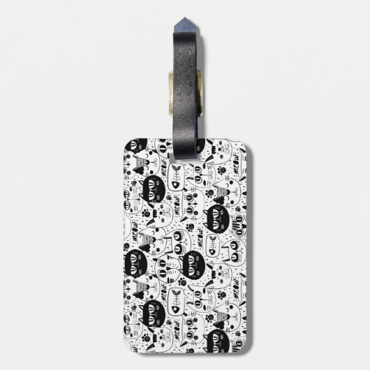 Zwart wit kattengezicht bagagelabel (Achterkant verticaal)