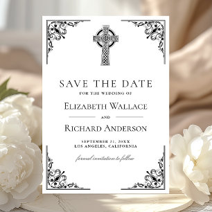 Zwart-Wit Keltisch Kruis Trouwen Save The Date