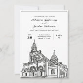 Zwart-wit Kerk Bruiloft Kaart (Voorkant)
