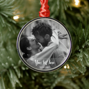 Zwart Wit Kerst Aangepaste Tekst Sjabloon Foto Metalen Ornament