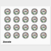 Zwart Wit Kerst Monogram Envelop Afdichtingen Ronde Sticker (Vel)