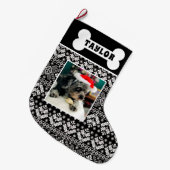 Zwart-wit kerstbeurs Isle Dog Bone Grote Kerstsok (Voorkant (Hangend))