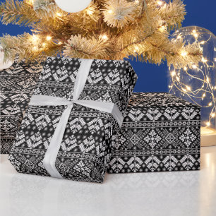Zwart-wit Kerstbeurs Isle Patroon Cadeaupapier
