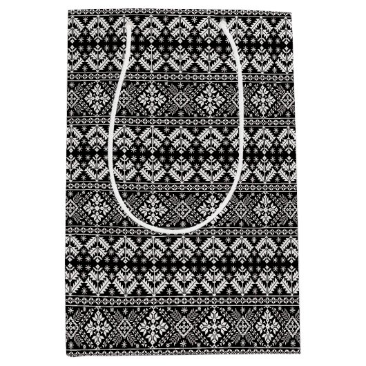 Zwart-wit Kerstbeurs Isle Patroon Medium Cadeauzakje