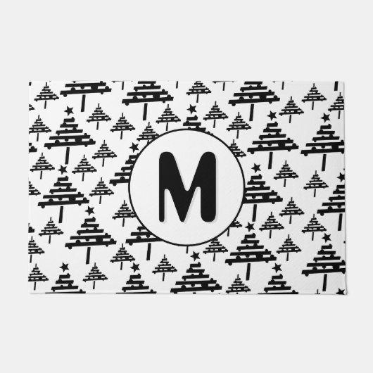 Zwart wit kerstboommonogram deurmat (Voorkant)