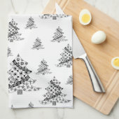 Zwart-wit kerstboompatroon theedoek (Quarter Fold)