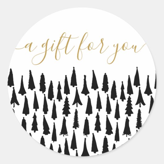 Zwart Wit Kerstcadeau Ronde Sticker (Voorkant)