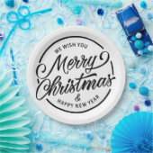 Zwart wit kerstkalligrafie papieren bordje (Feest)