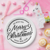 Zwart wit kerstkalligrafie papieren bordje (Feest)