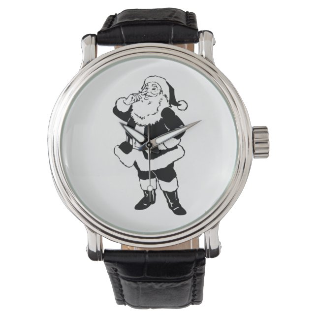 Zwart & Wit Kerstmis Kerstman Horloge (Voorkant)