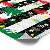 Zwart Wit Kerstmis Sneeuw Strepen Rood Groen Bomen Poster (Hoek)