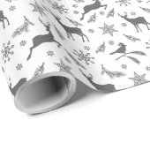 Zwart-wit Kerstmispatronen Verpakkend document Cadeaupapier (Rol Hoek)