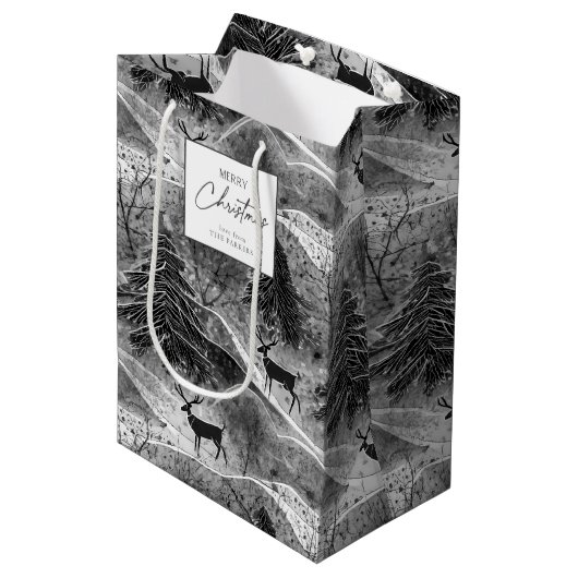 Zwart Wit Kerstmispatroon#13 ID1009 Verpakking Medium Cadeauzakje (Voorkant Gekanteld)