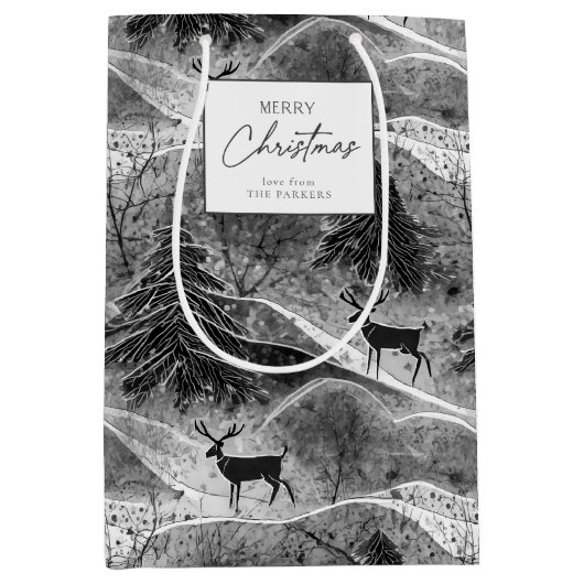 Zwart Wit Kerstmispatroon#13 ID1009 Verpakking Medium Cadeauzakje (Voorkant)