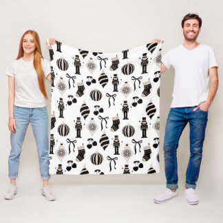 Zwart-wit Kerstpatroon Fleece Deken