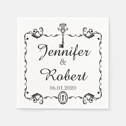 Zwart-wit Key bruiloft servet (Voorkant)
