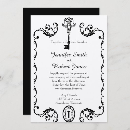 Zwart-wit Key bruiloft uitnodiging (Voorkant / Achterkant)