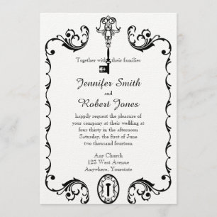 Zwart-wit Key bruiloft uitnodiging