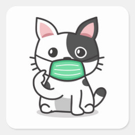ZWART-WIT KITJE MET MASKER Vierkante Stickers