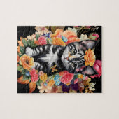 Zwart & Wit Kitten Bloemen puzzel Legpuzzel (Horizontaal)