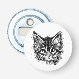 Zwart-wit kitten gezicht button flesopener