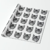 Zwart-wit kitten gezicht cadeaupapier (Uitgerold)