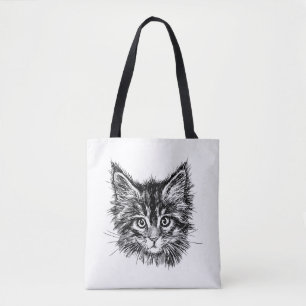 Zwart-wit kitten gezicht draagtas