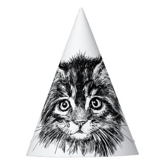 Zwart-wit kitten gezicht feesthoedjes