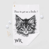 Zwart-wit kitten gezicht grappig een monogram golfhanddoek (Insitu)