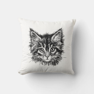 Zwart-wit kitten gezicht kussen